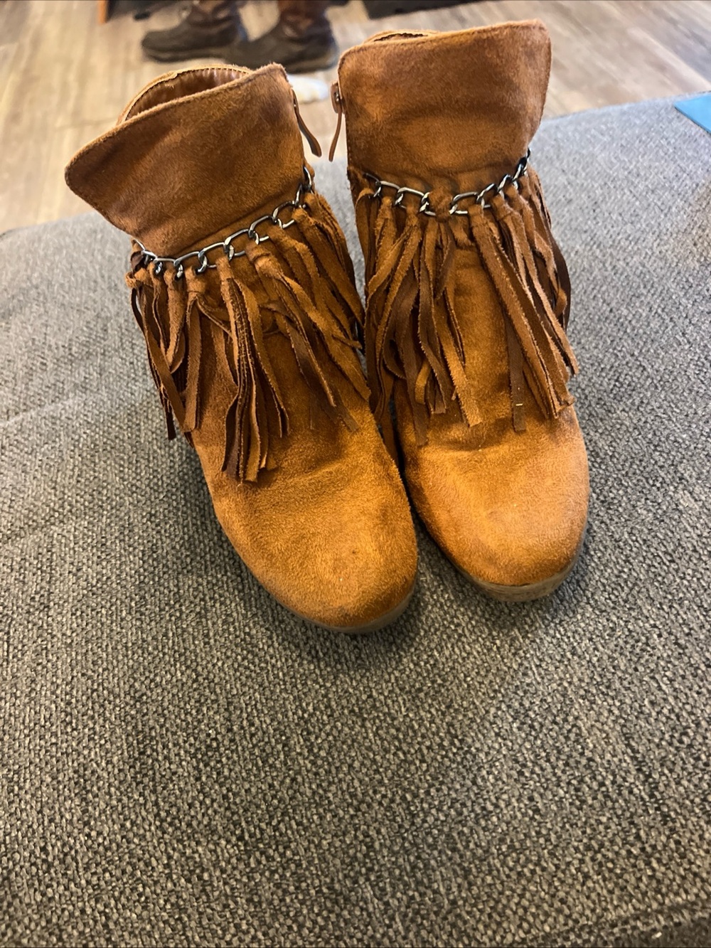 Pierre Dumas Brown Suede Fringe Ankle Boots